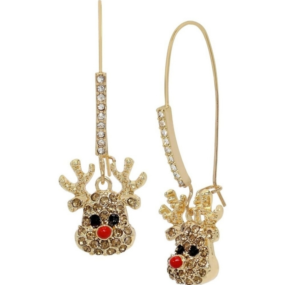💛▪️Betsey Johnson ▪️ Christmas Reindeer Shephard hook dang Holiday Earrings